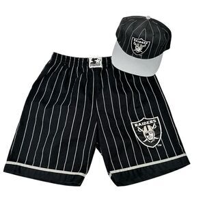 Vintage Starter Los Angeles Raiders Pinstripe NFL Hat & Youth XL Shorts 90s